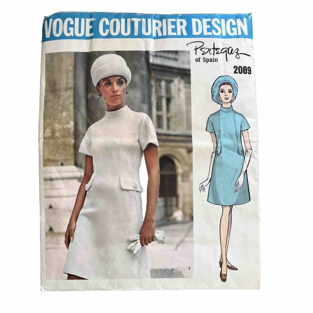 Vogue 2089 Pertegaz of Spain A-line Kimono Sleeves Zipper Dress Size 14 Bust 36